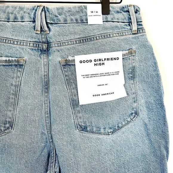 NWT Good American Good Girlfriend High Light Wash Blue Jeans - Size 12 / 31